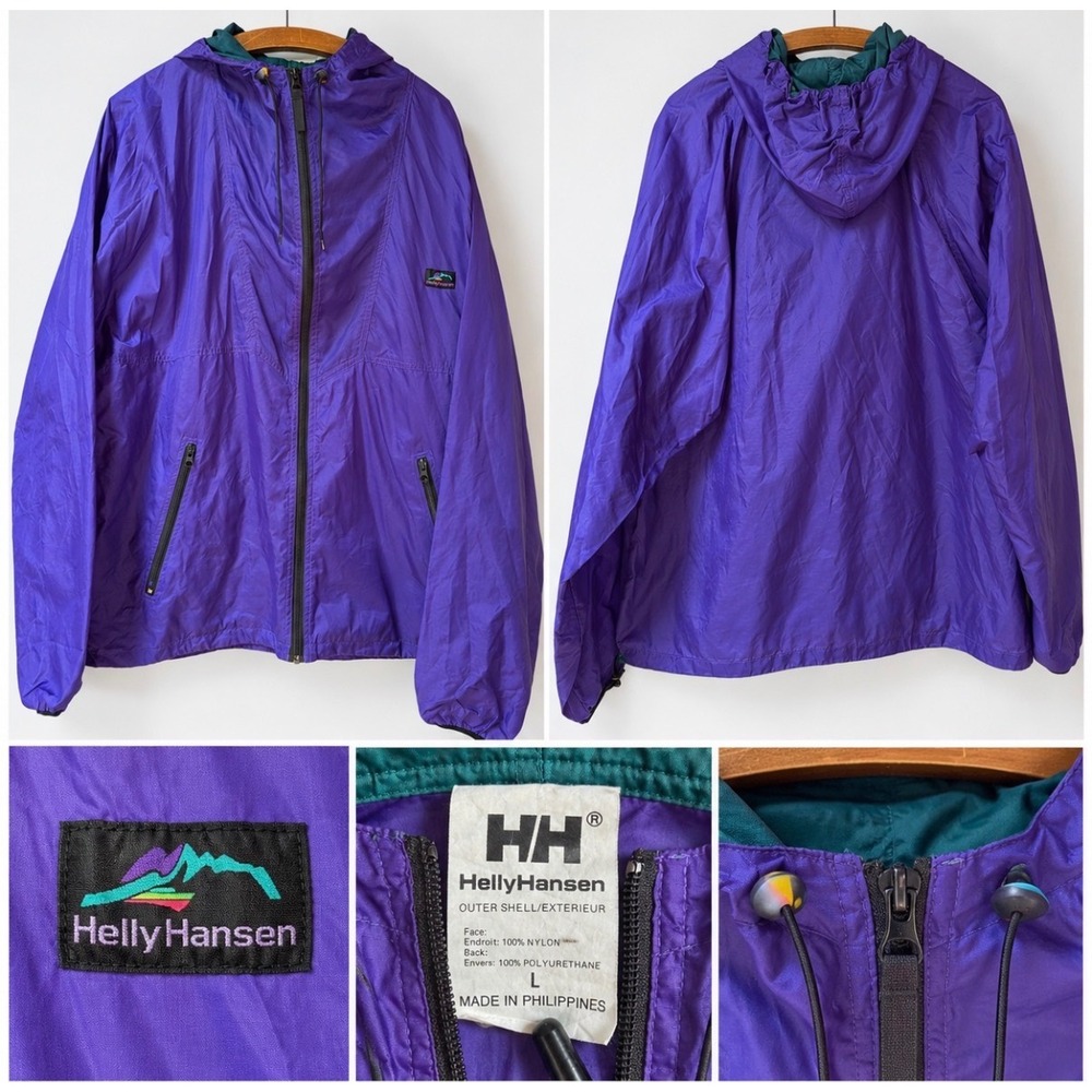 Vintage Helly Hansen Purple Ripstop Windbreaker Hooded Jacket Large
